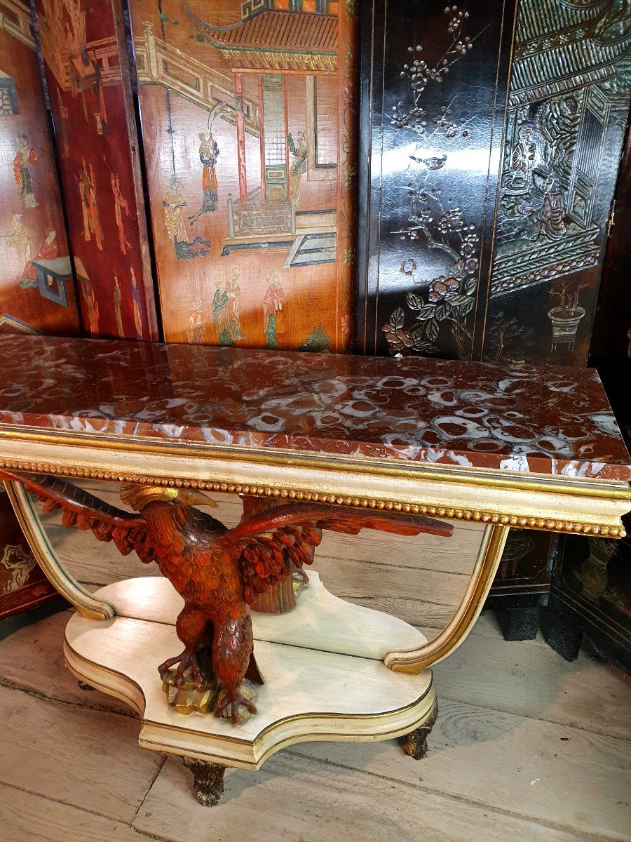 Regency Revival Console With Eagle Jasper Marble. -photo-4