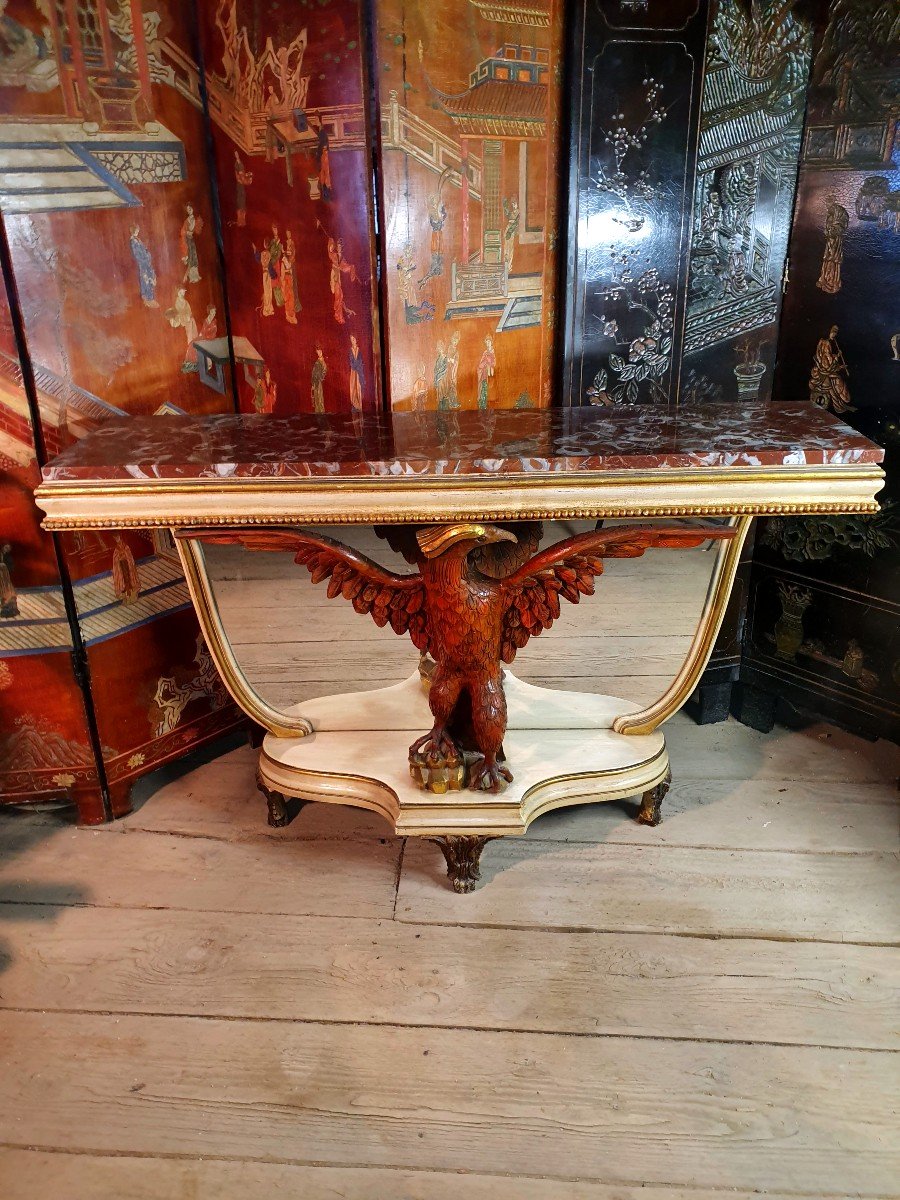 Regency Revival Console With Eagle Jasper Marble. 