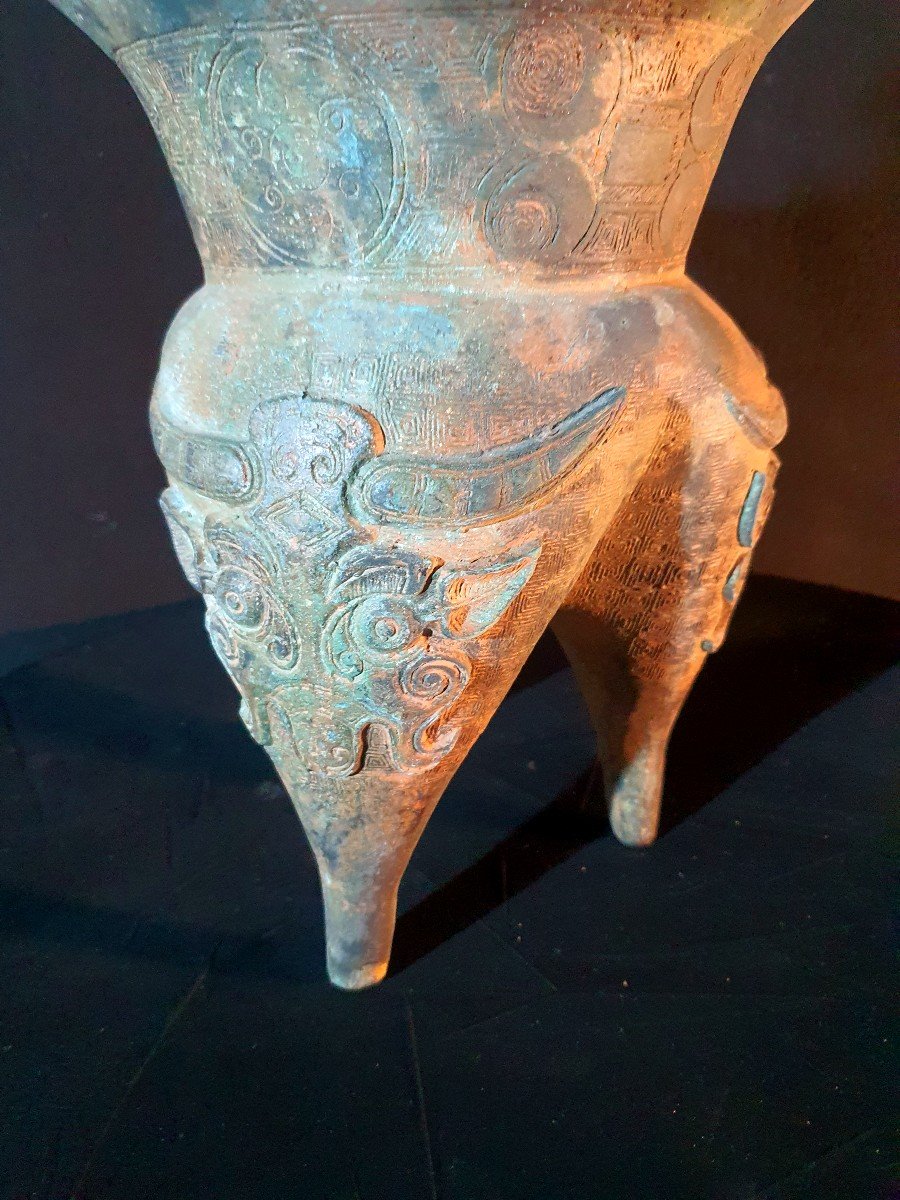 Archaic Vase China Bronze Shang Dynasty, 19th Century. -photo-4