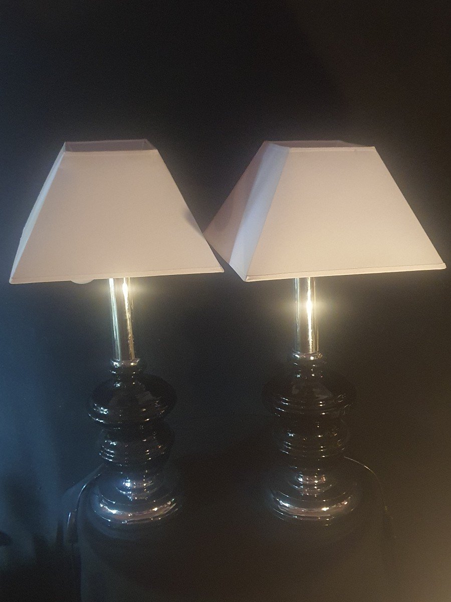 Pair Of Large Vintage Lamps From The 60s And 70s, Willy Rizzo Style. -photo-2