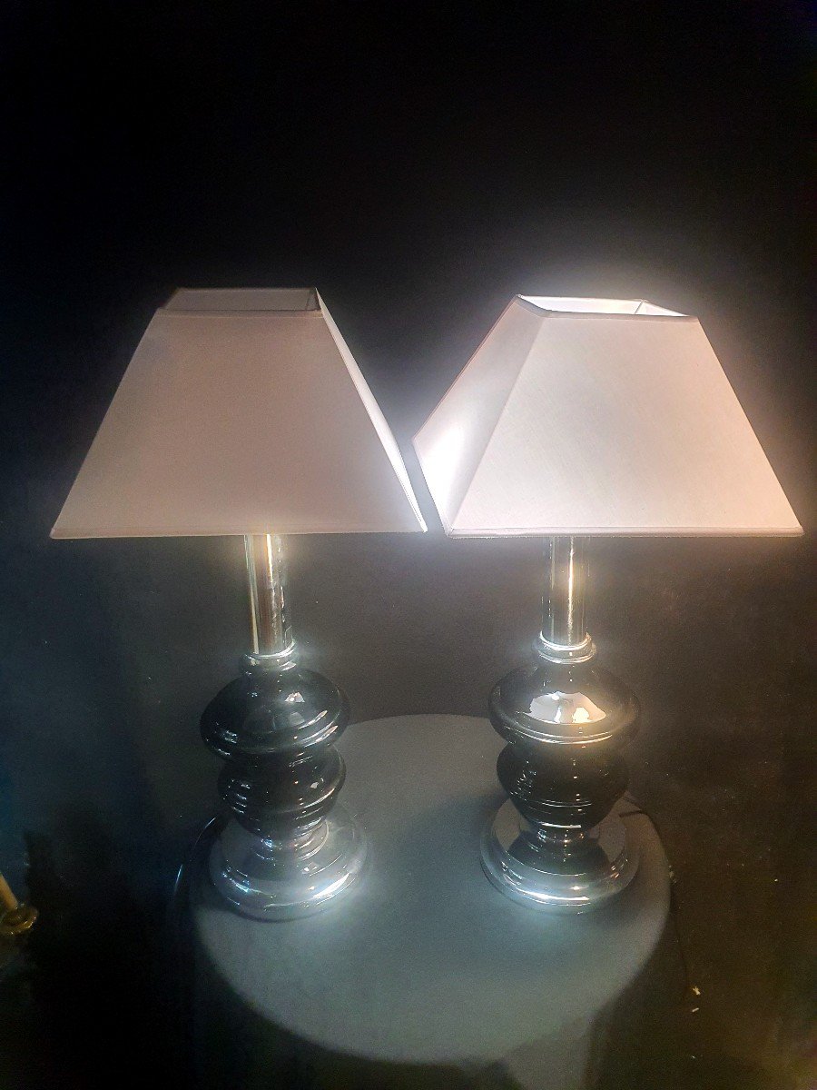 Pair Of Large Vintage Lamps From The 60s And 70s, Willy Rizzo Style. -photo-4