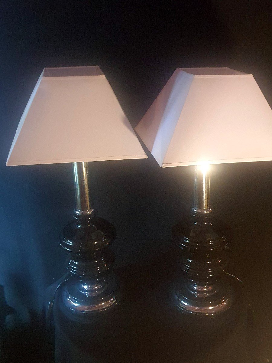 Pair Of Large Vintage Lamps From The 60s And 70s, Willy Rizzo Style. -photo-1