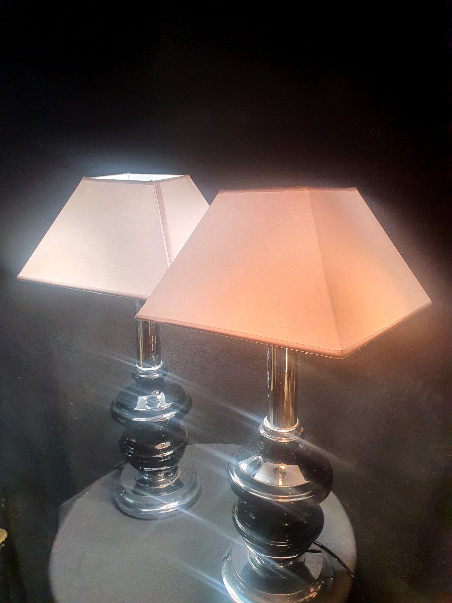 Pair Of Large Vintage Lamps From The 60s And 70s, Willy Rizzo Style. -photo-2