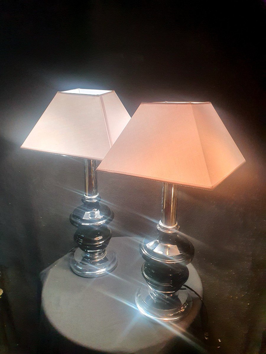 Pair Of Large Vintage Lamps From The 60s And 70s, Willy Rizzo Style. 