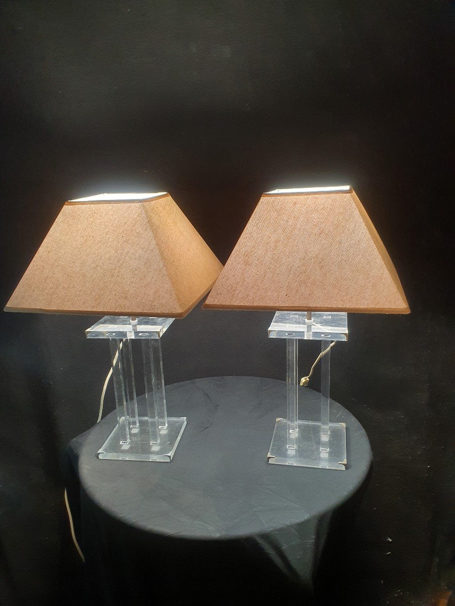 Pair Of Vintage Plexiglass David Lange Lamps. -photo-2