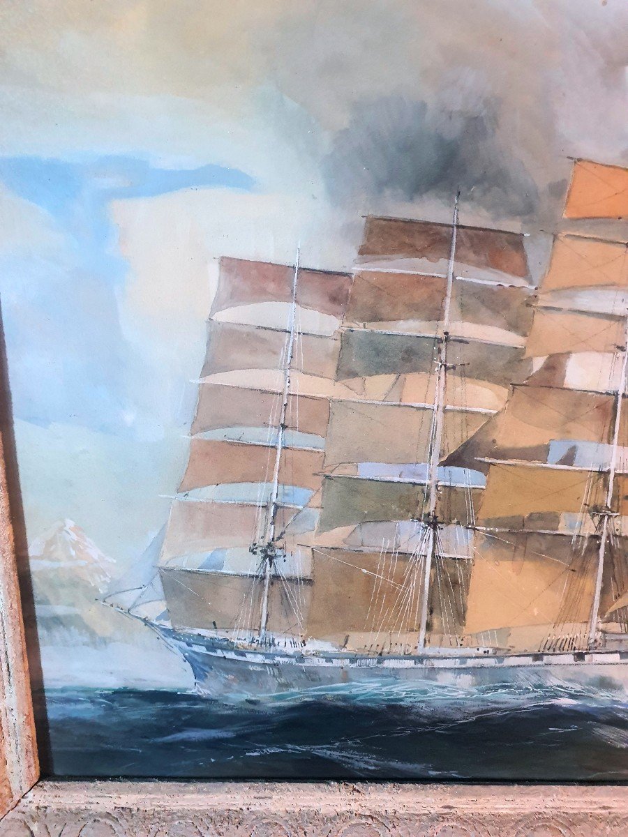 Marine Watercolor Painting, Claude Le Baube.-photo-2