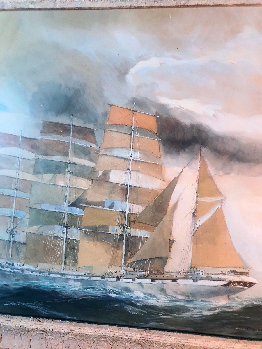 Marine Watercolor Painting, Claude Le Baube.-photo-2