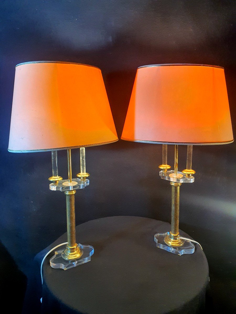 Pair Of Lucite And Bronze Hollywood Regency Lamps. -photo-2