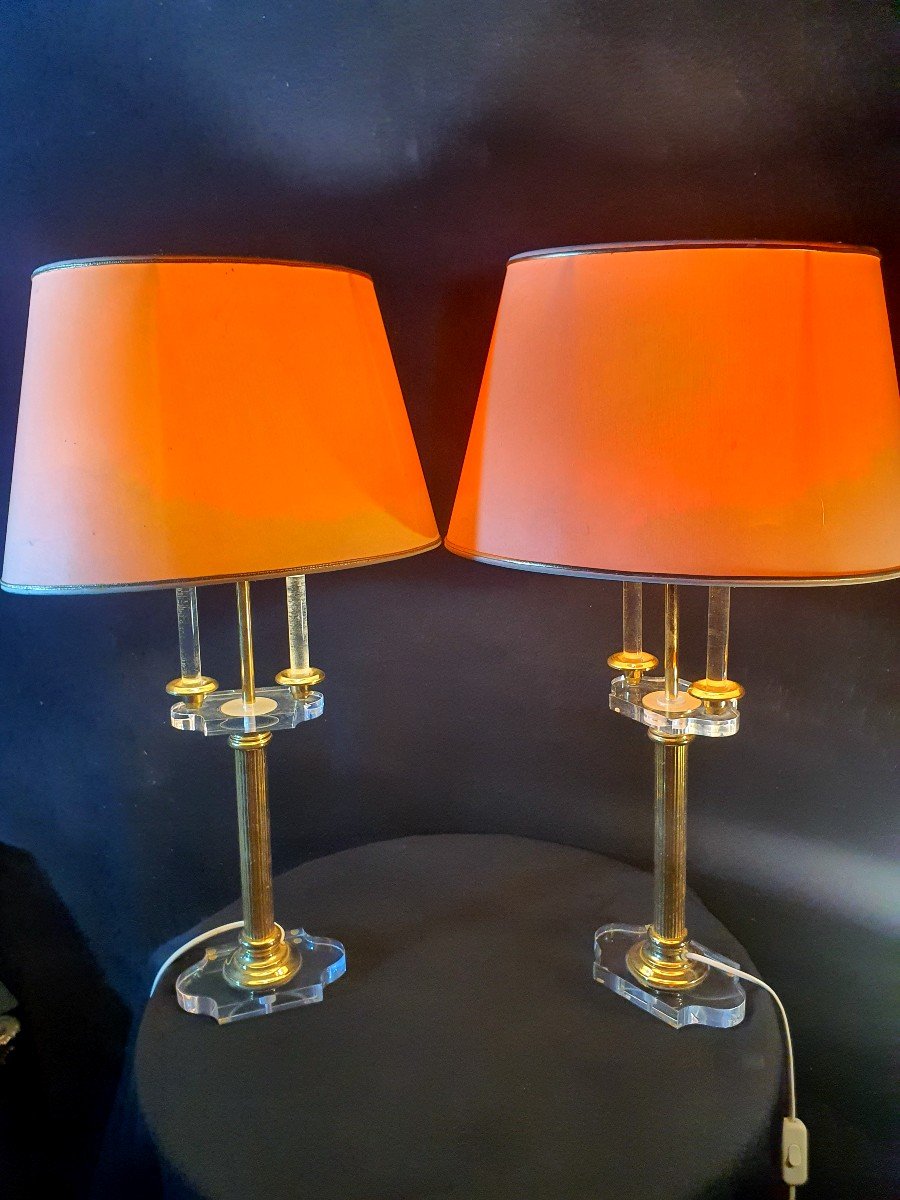 Pair Of Lucite And Bronze Hollywood Regency Lamps. -photo-3