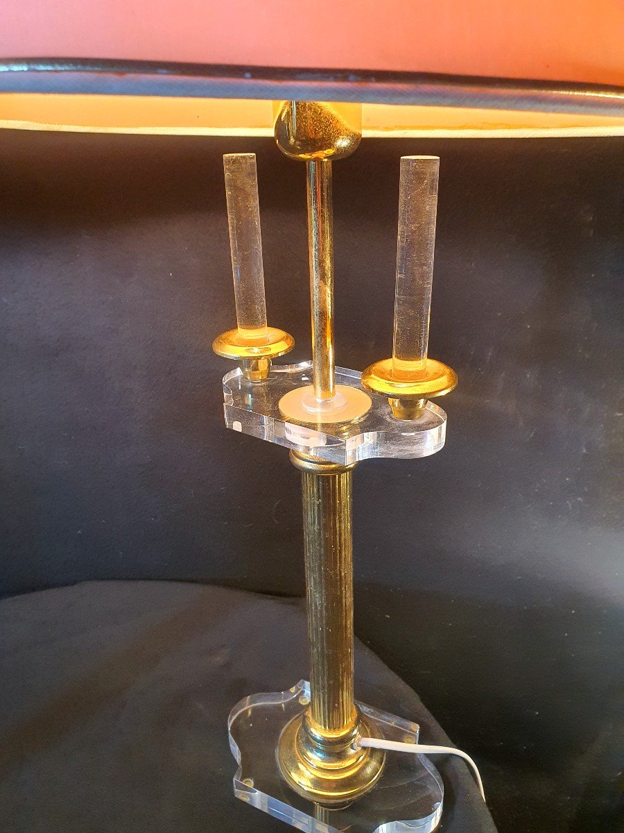 Pair Of Lucite And Bronze Hollywood Regency Lamps. -photo-1