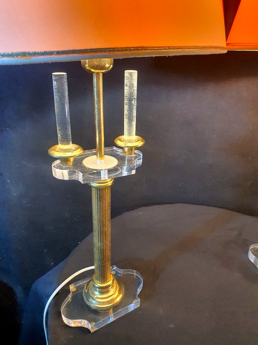 Pair Of Lucite And Bronze Hollywood Regency Lamps. -photo-2