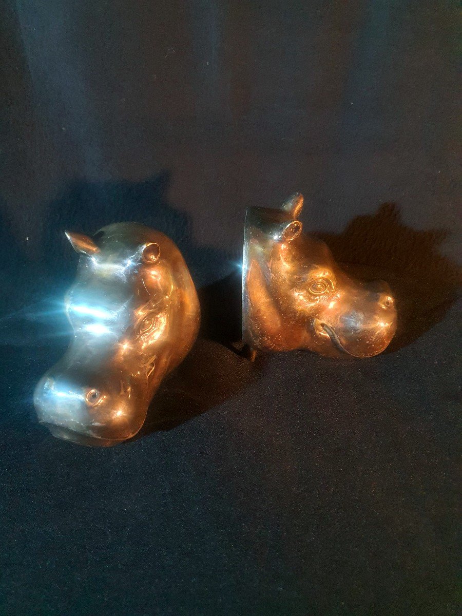 Bronze Sculpture Hippopotamuses Bookends Esprit Philippe Berry.-photo-2