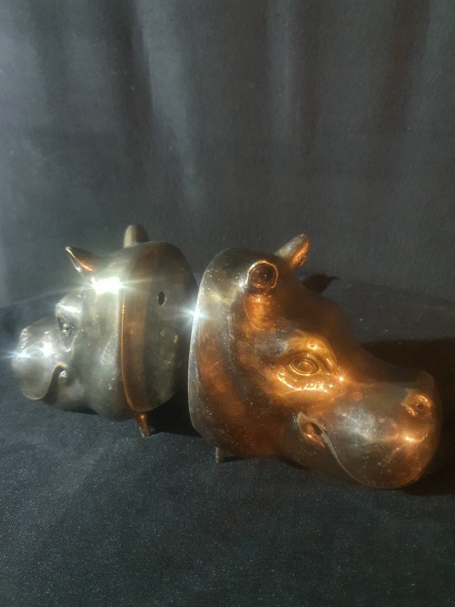 Bronze Sculpture Hippopotamuses Bookends Esprit Philippe Berry.-photo-1