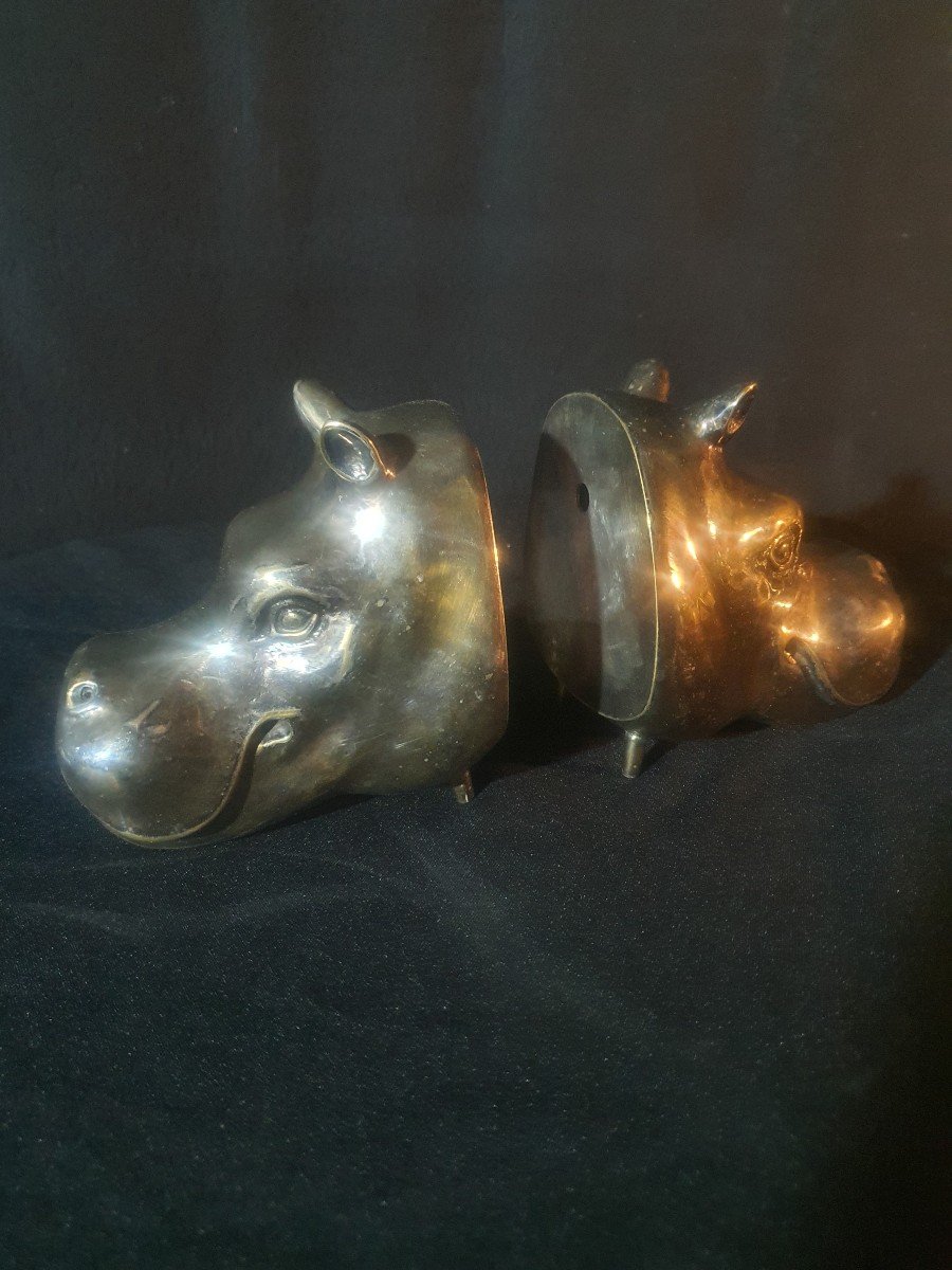 Bronze Sculpture Hippopotamuses Bookends Esprit Philippe Berry.-photo-2