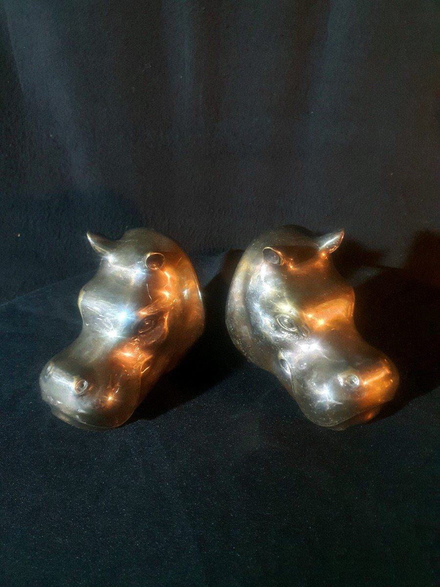 Bronze Sculpture Hippopotamuses Bookends Esprit Philippe Berry.