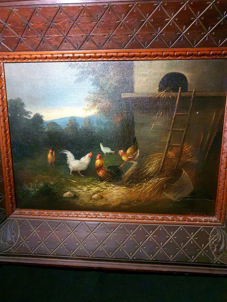 Farmyard Chickens Painting, Charles Jacques. -photo-2