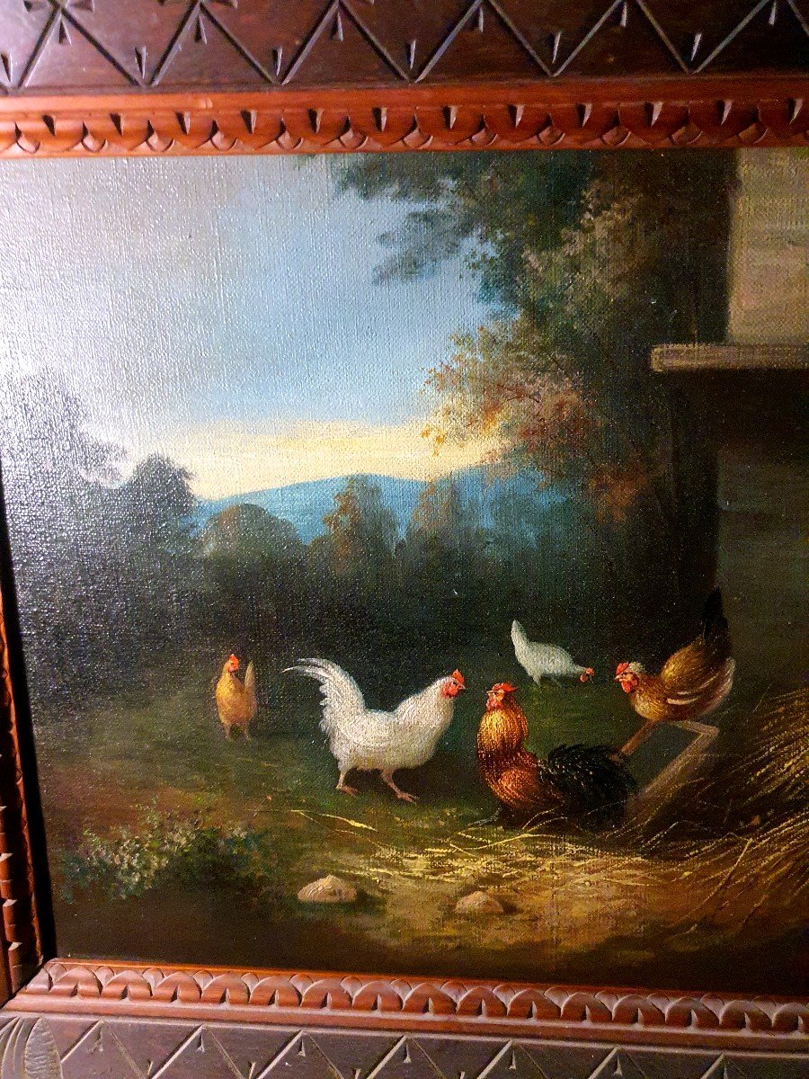 Farmyard Chickens Painting, Charles Jacques. -photo-3