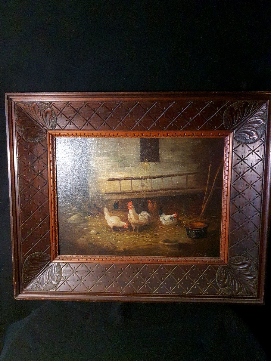 Farmyard Chickens Painting, Charles Jacques. -photo-4