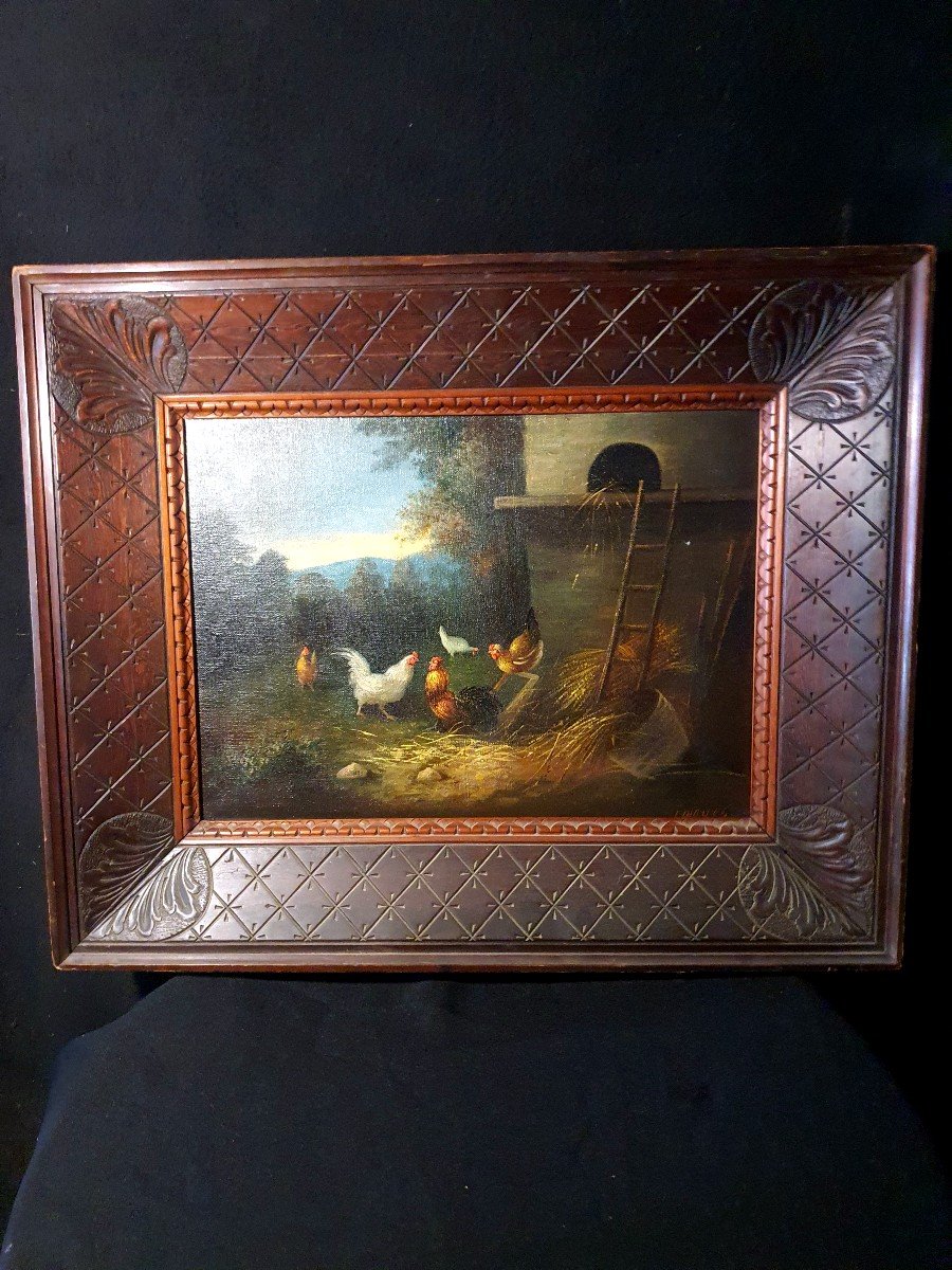 Farmyard Chickens Painting, Charles Jacques. 