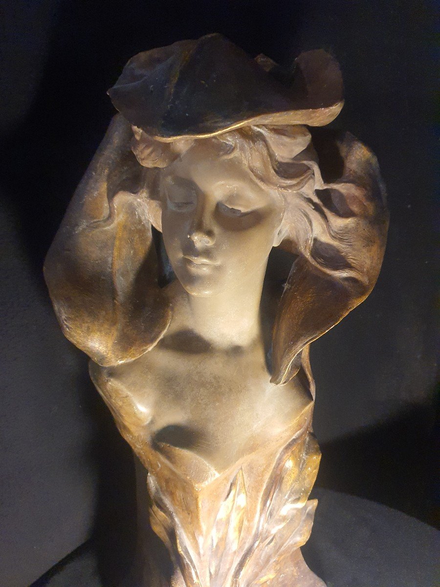 Buste Art Nouveau Femme Fleur Simon Montenave,Goldscheider.-photo-2