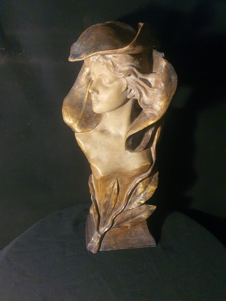 Buste Art Nouveau Femme Fleur Simon Montenave,Goldscheider.