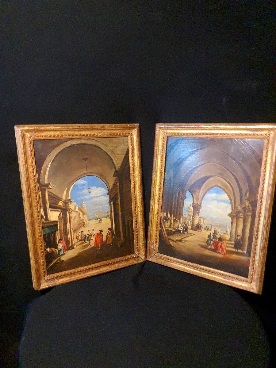 Pair Of Venice Paintings, F Guardi School, 18th Century.-photo-2