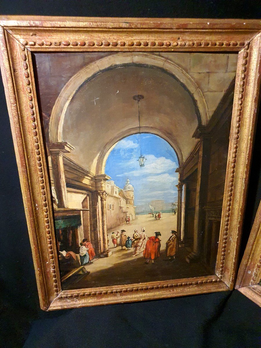 Pair Of Venice Paintings, F Guardi School, 18th Century.-photo-3