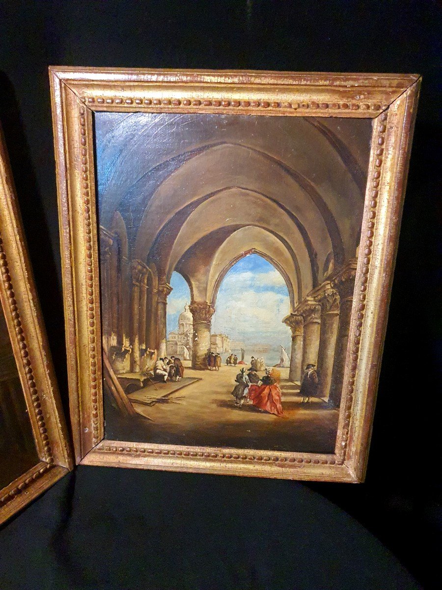 Pair Of Venice Paintings, F Guardi School, 18th Century.-photo-4