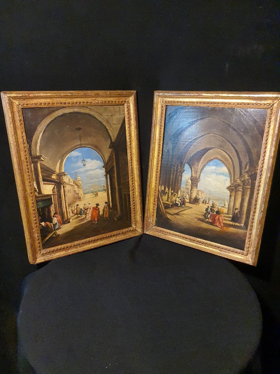 Pair Of Venice Paintings, F Guardi School, 18th Century.