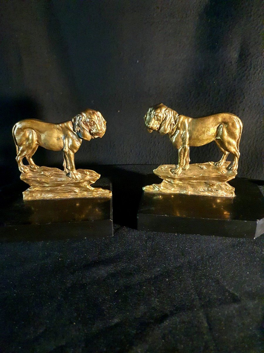 Bookends Pair Of Dogues Dogs Gilt Bronze, Art Deco -photo-2