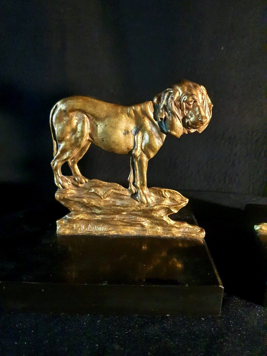 Bookends Pair Of Dogues Dogs Gilt Bronze, Art Deco -photo-4