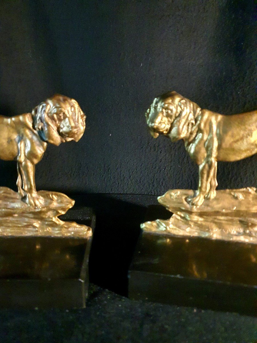 Bookends Pair Of Dogues Dogs Gilt Bronze, Art Deco -photo-1