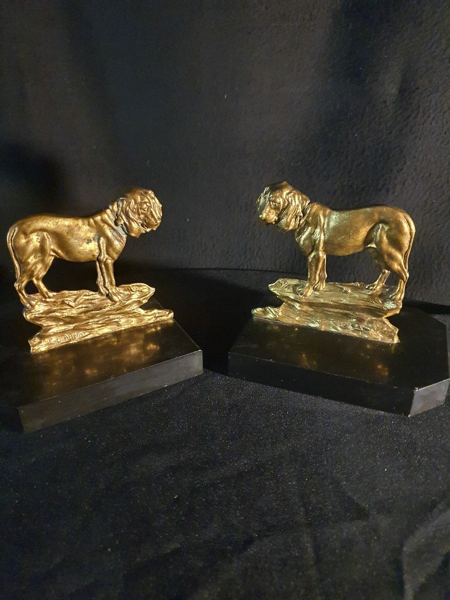 Bookends Pair Of Dogues Dogs Gilt Bronze, Art Deco -photo-2