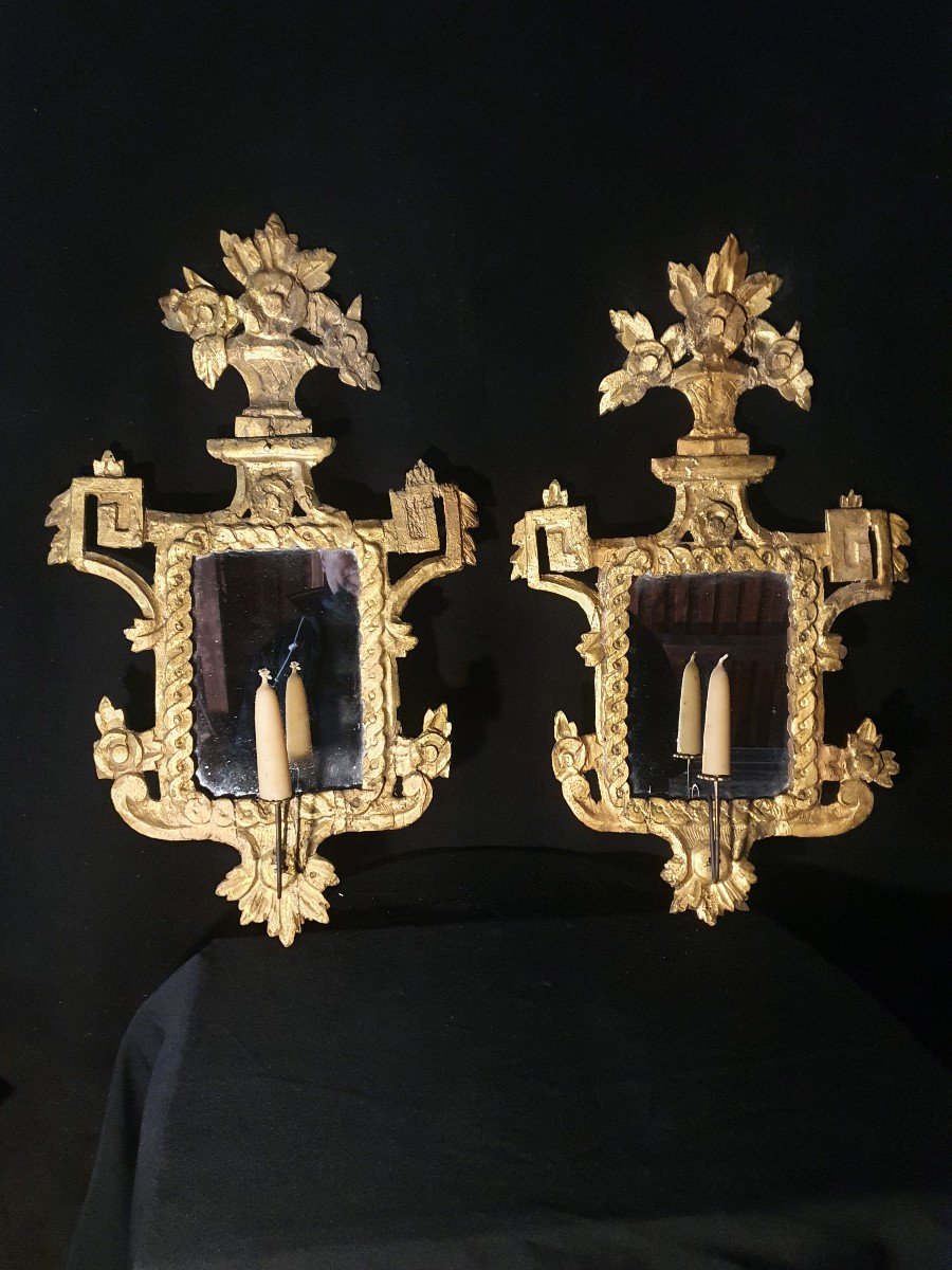 Paire De Miroirs Dorés Louis XVI,  XVIII, Provence Italie. 