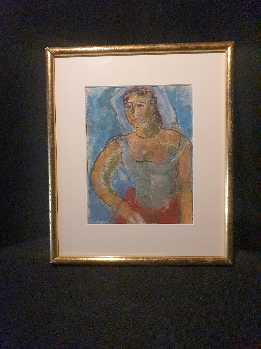 Tableau Gouache Georges Artemoff, Portrait Féminin. 