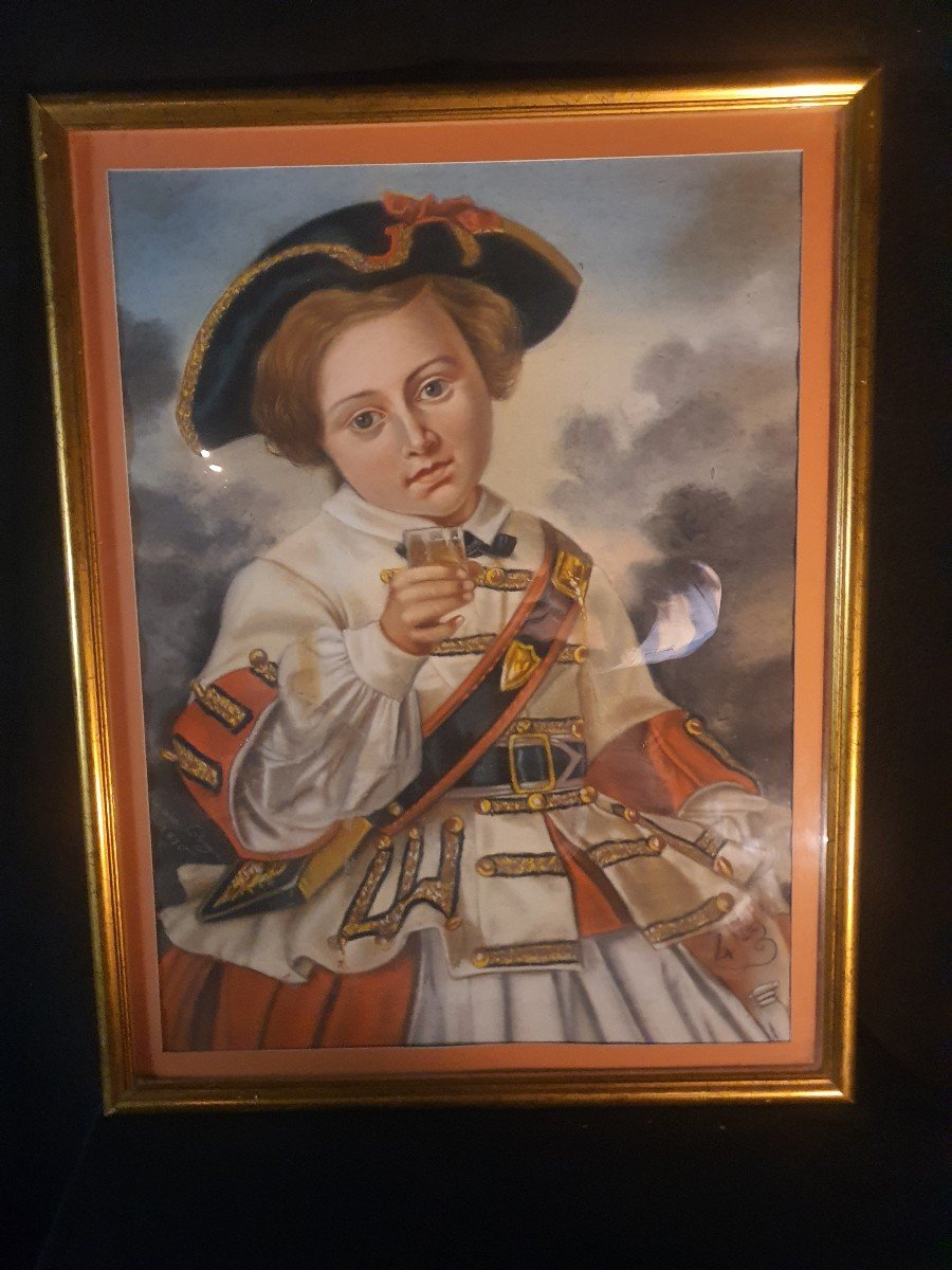 Pastel Jeune Soldat ,cantinière XVIII. 