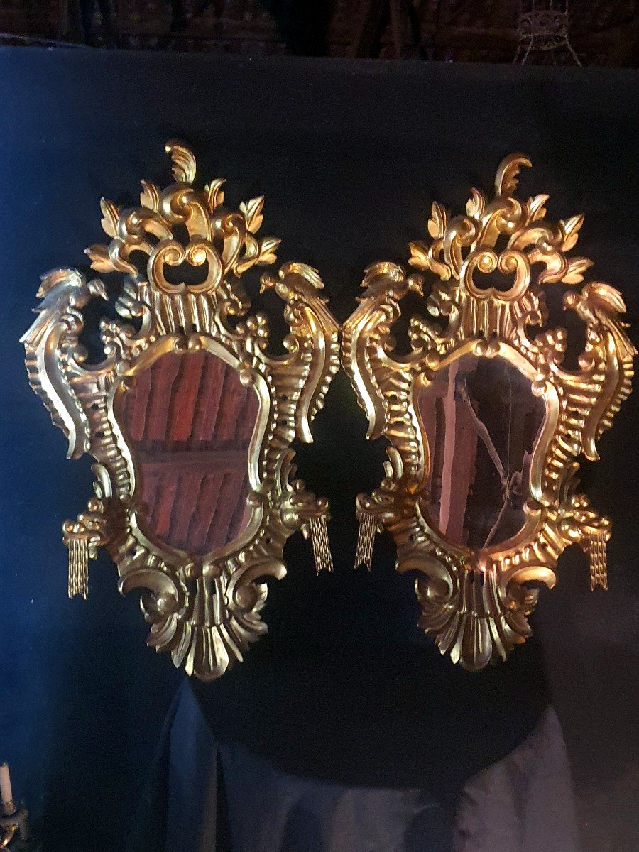 Pair Of Louis XV Mirrors, Baroque Gilded Wood Italy, Provence 18th Century. -photo-3