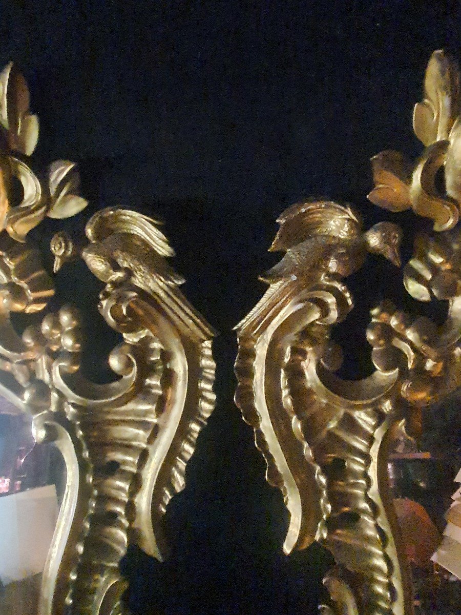 Pair Of Louis XV Mirrors, Baroque Gilded Wood Italy, Provence 18th Century. -photo-1