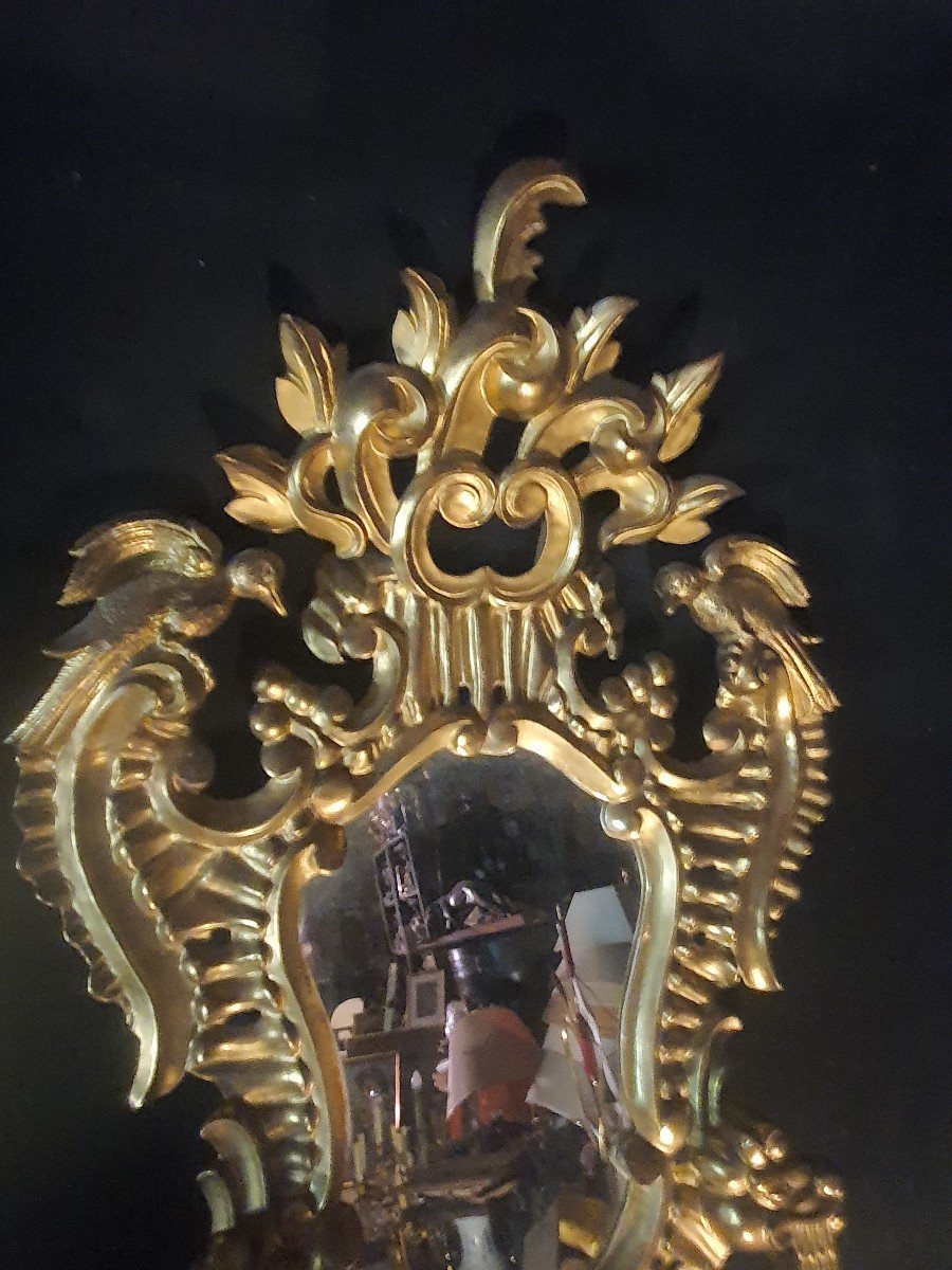 Pair Of Louis XV Mirrors, Baroque Gilded Wood Italy, Provence 18th Century. -photo-3