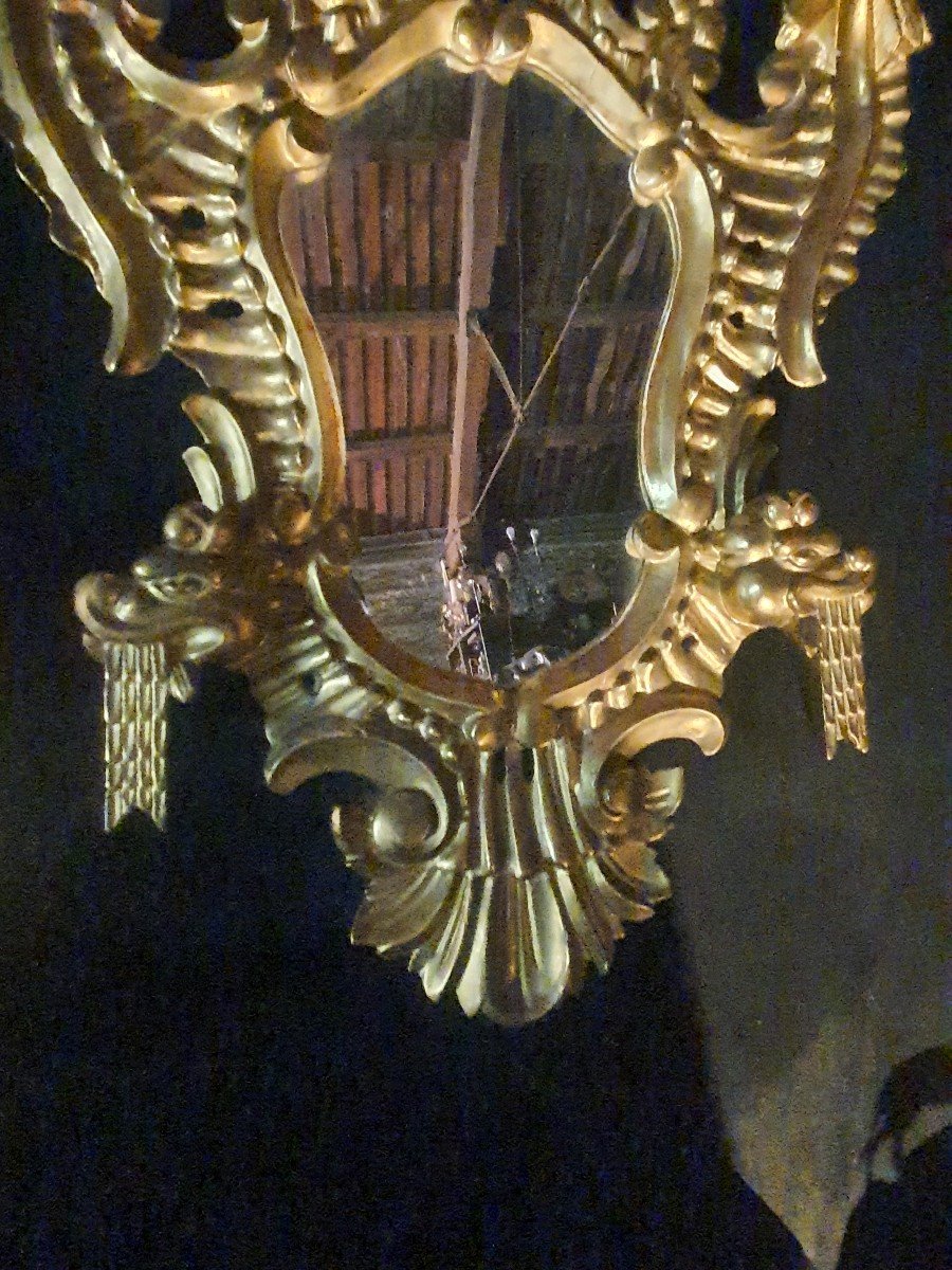 Pair Of Louis XV Mirrors, Baroque Gilded Wood Italy, Provence 18th Century. -photo-4