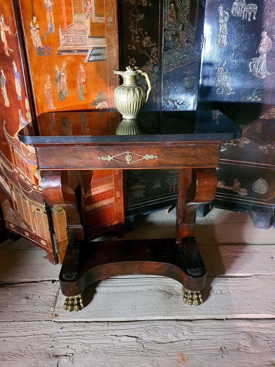 Petite Console Premier Empire Acajou Et Bronze Doré. -photo-2