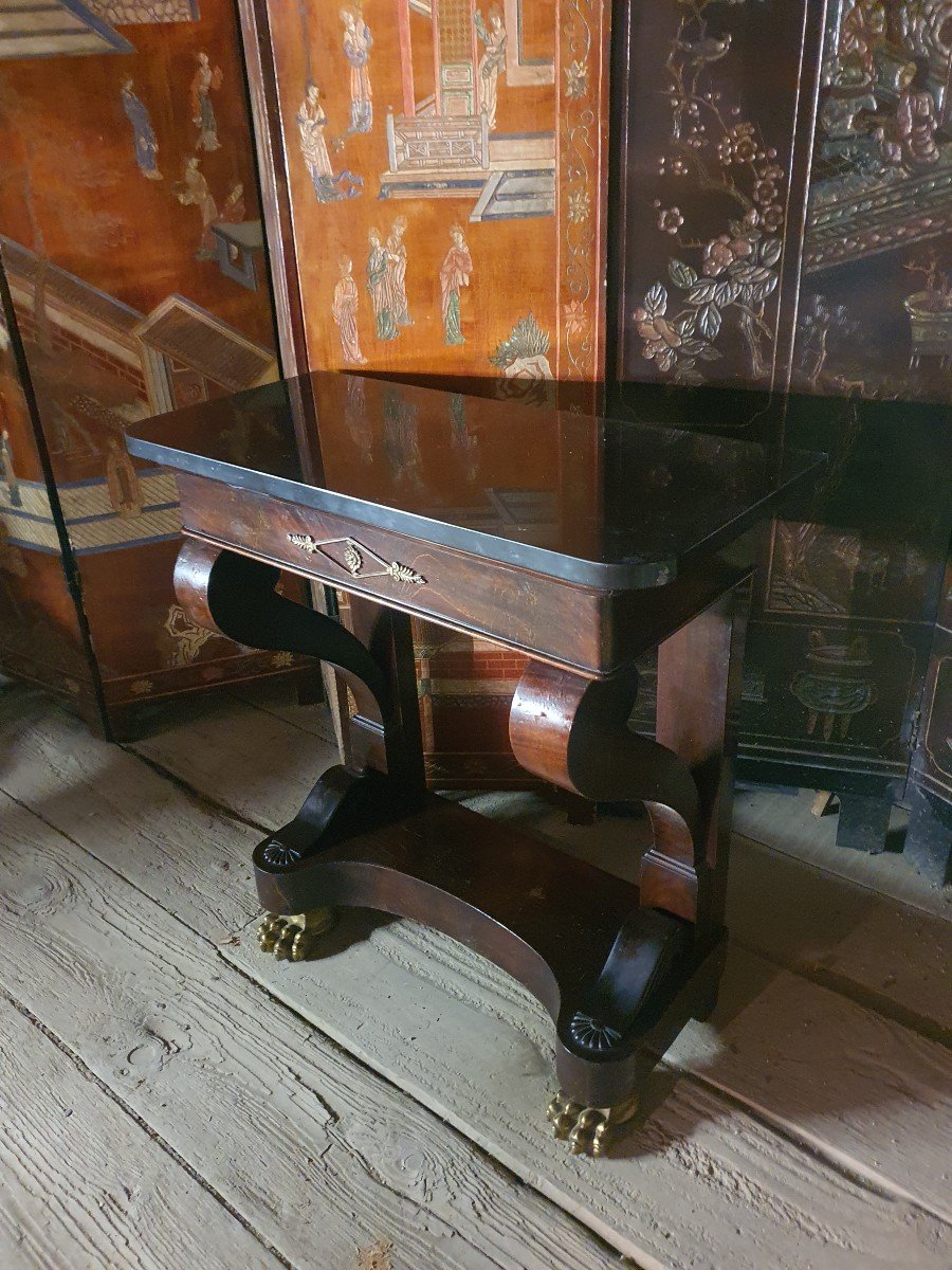 Petite Console Premier Empire Acajou Et Bronze Doré. -photo-3