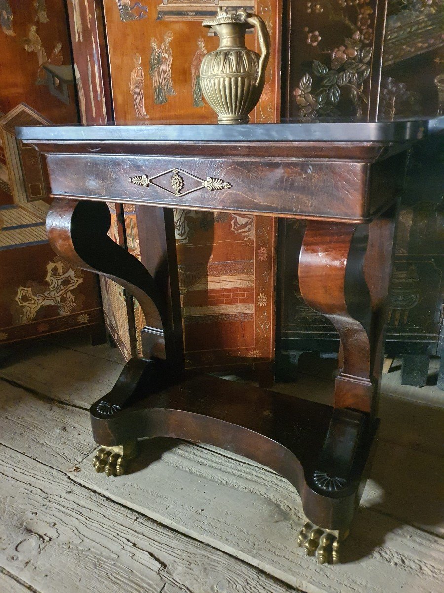 Petite Console Premier Empire Acajou Et Bronze Doré. -photo-2