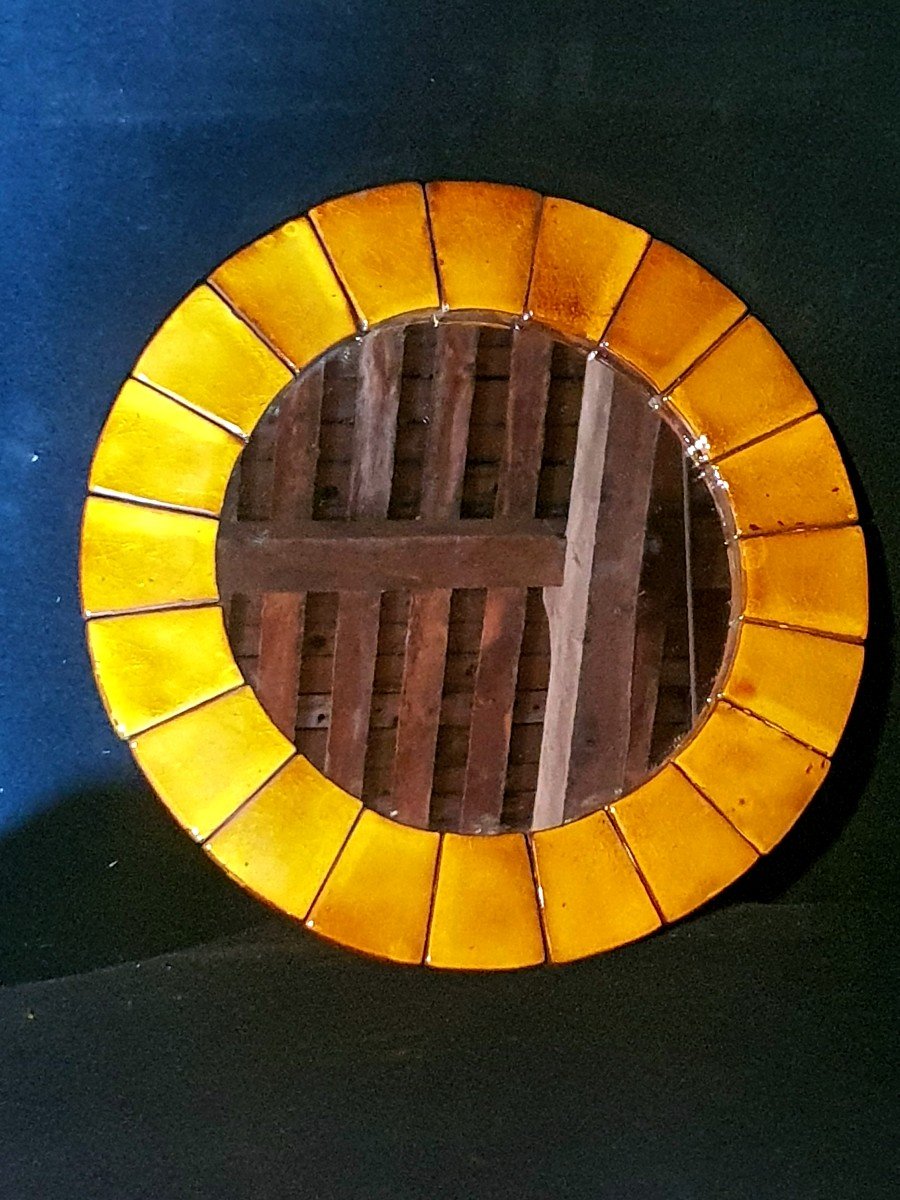 Miroir Vintage Soleil Circulaire Céramique Vallauris. 