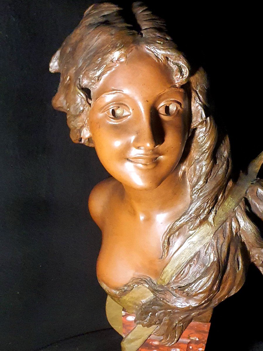 Bronze Sculpture Woman Musician Mandolin Art Nouveau Van Der Straeten.-photo-6