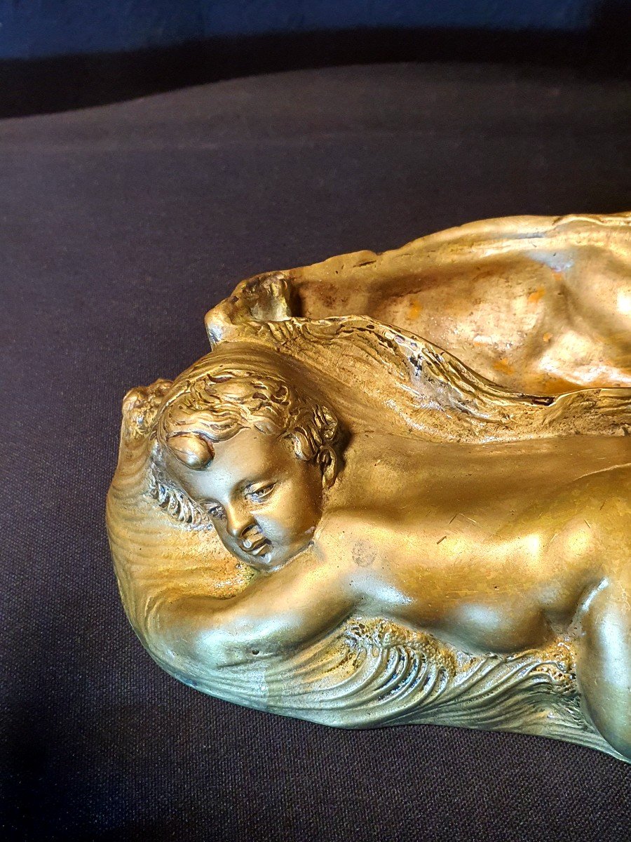 Gilded Bronze Sculpture Of A Child, 19th Century, By Claude Marie Devenet. -photo-3