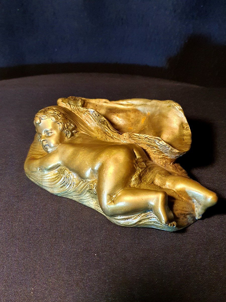 Gilded Bronze Sculpture Of A Child, 19th Century, By Claude Marie Devenet. -photo-1