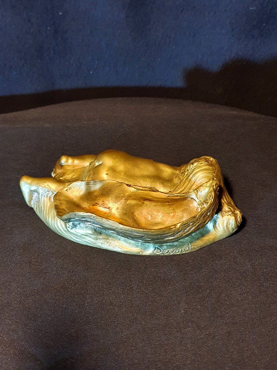 Gilded Bronze Sculpture Of A Child, 19th Century, By Claude Marie Devenet. -photo-3