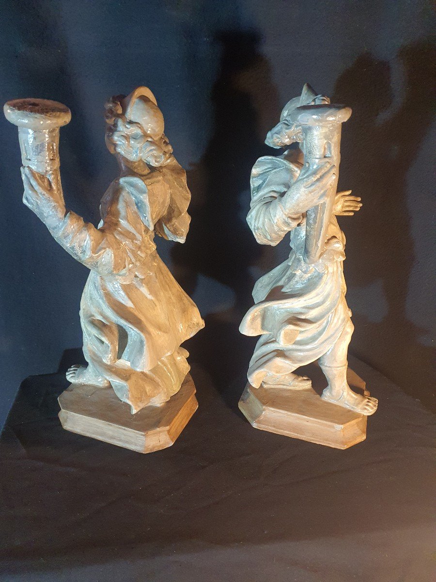 Pair Of Torchieres Wood Sculpture Angels XVIII Century. Italy Provence. -photo-1