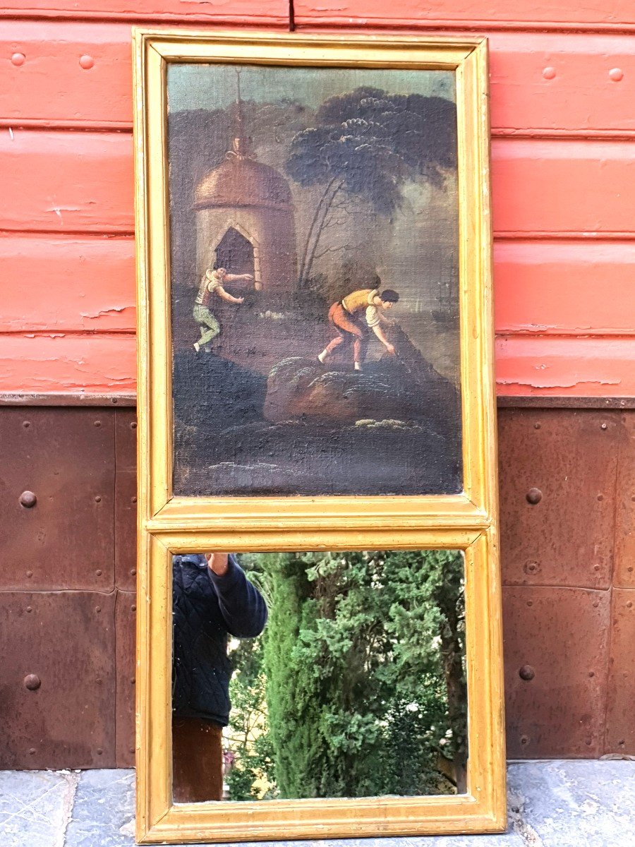 18th Century Trumeau Mirror, Animated Subject Of Fishermen. -photo-3